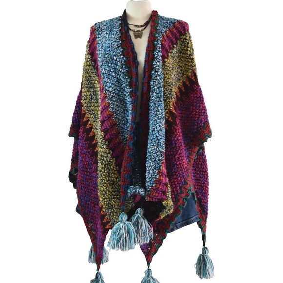 no brand Sweaters - Multi Color Poncho Wrap Festivals Boho Goblincore One Size